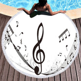 Lofaris Black And White Musician Notes Round Beach Towel